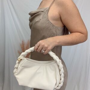 Elegant White Braided Handle Women's Bag